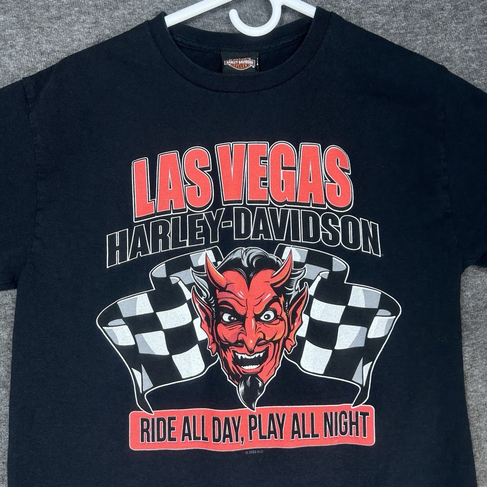 Harley Davidson Shirt Las Vegas Mens M Black Satan Devil Ride All Day